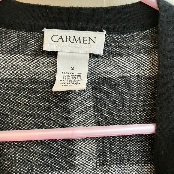 Carmen Marc Valvo Flannel Plaid Open Cardigan Black Cream Women's Size  Small - Picture 3 of 4